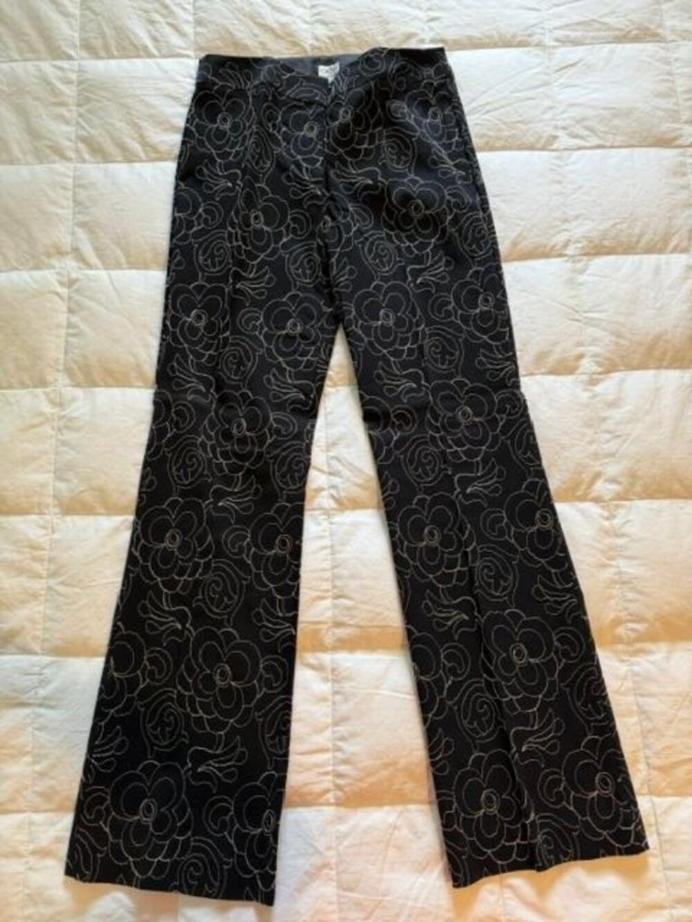 Cache Moderately Flared Embroidered Stitching Black Slacks-Size 8
